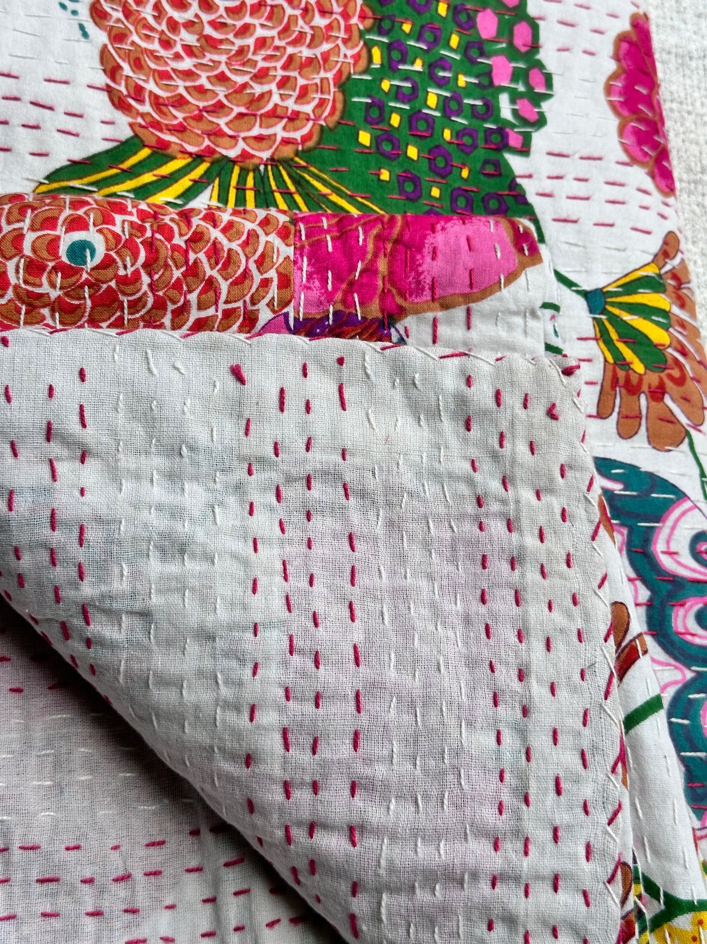 WHITE KANTHA BEDCOVER