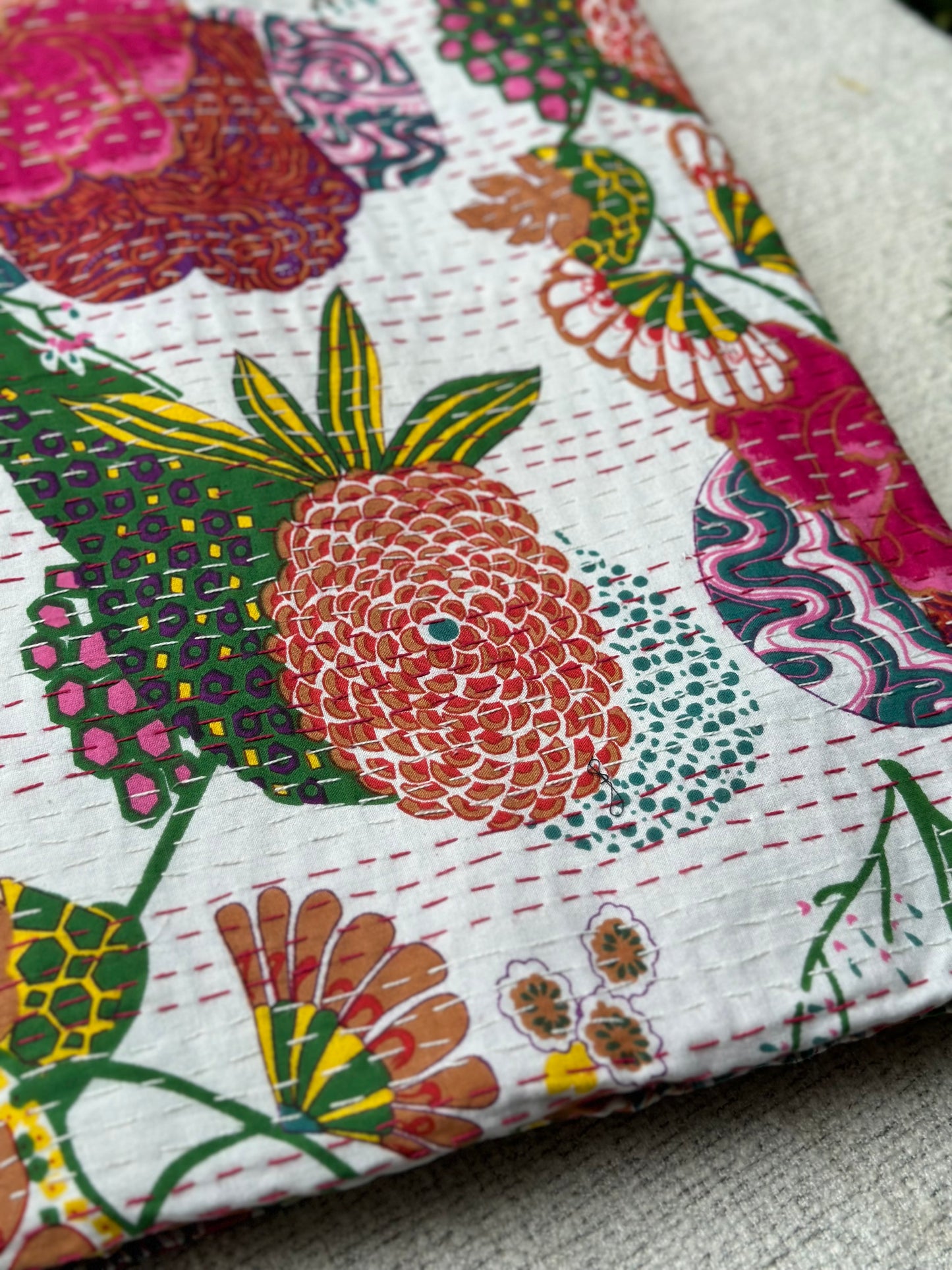 WHITE KANTHA BEDCOVER