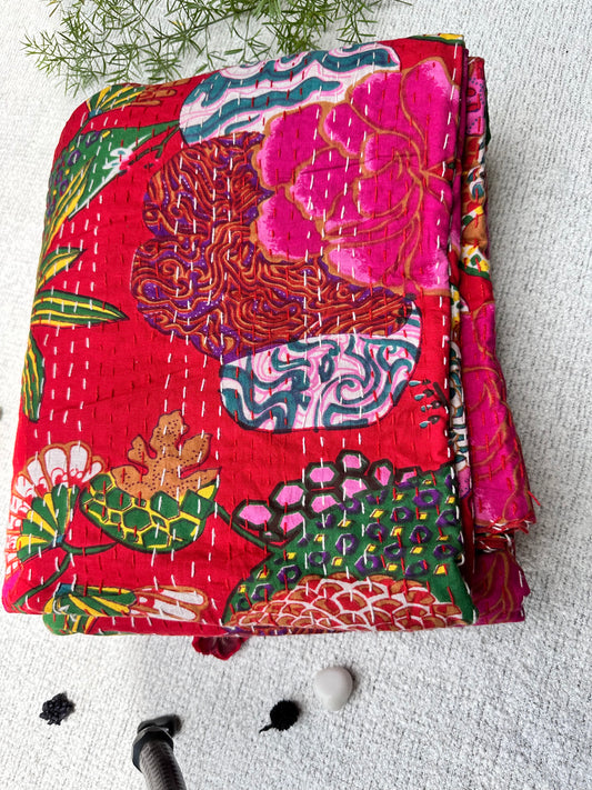 RED KANTHA BEDCOVER